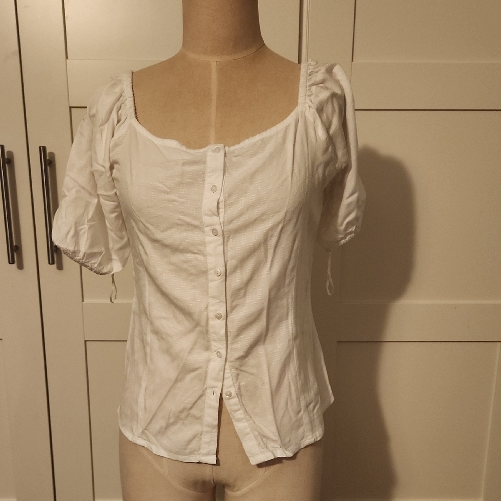 Lee Cooper East London Women's White Button-Up Bubble Sleeve Top Sz L